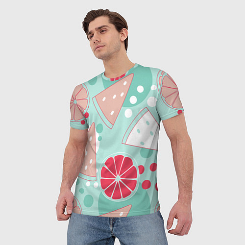 Мужская футболка Арбузно-цитрусовый узор / 3D-принт – фото 3