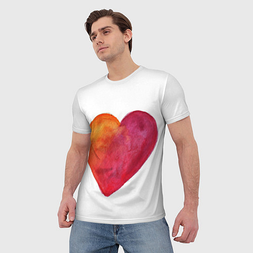 Мужская футболка Акварельное сердце / 3D-принт – фото 3