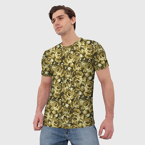 Мужская футболка Золотой камуфляж из роз / 3D-принт – фото 3