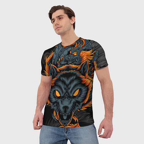 Мужская футболка Волк и дракон / 3D-принт – фото 3