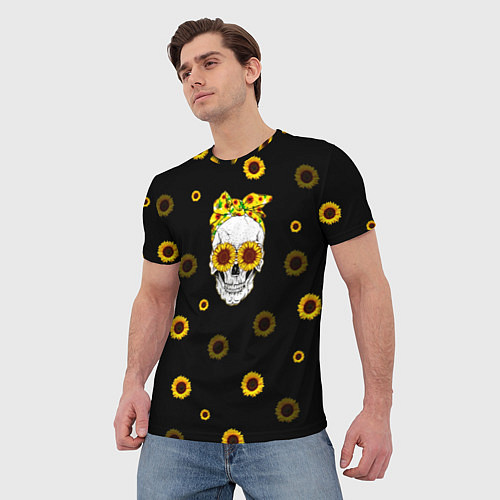 Мужская футболка Череп и подсолнухи / 3D-принт – фото 3