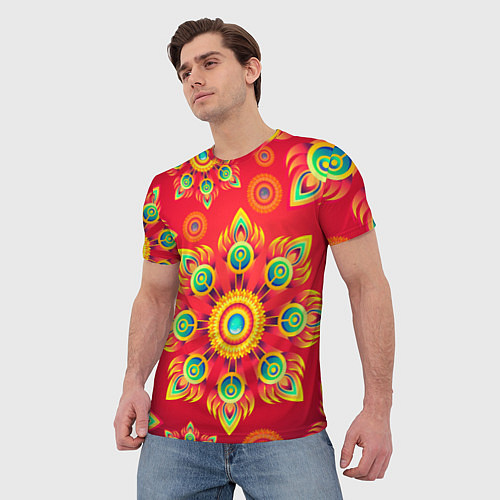 Мужская футболка Цветок перья жар-птицы / 3D-принт – фото 3