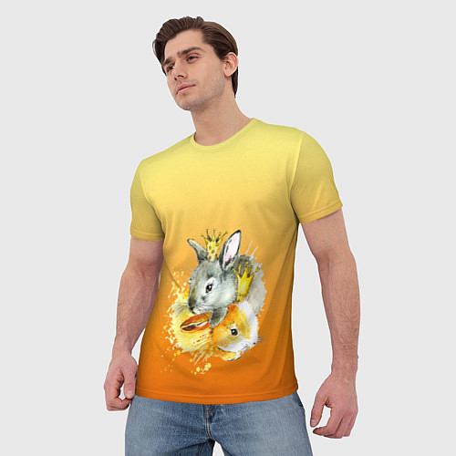 Мужская футболка Акварельные кролики милота / 3D-принт – фото 3