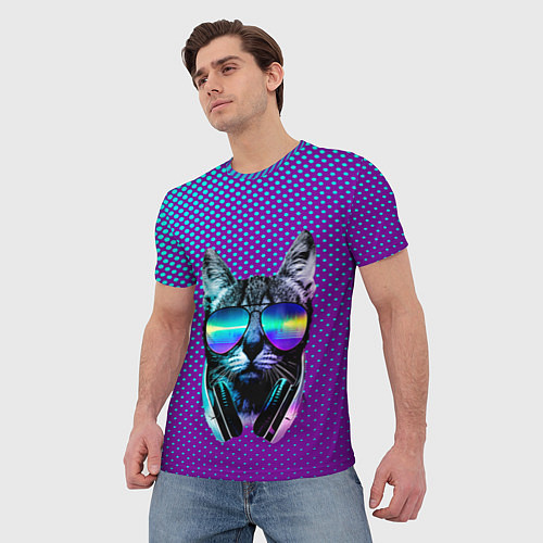 Мужская футболка Кот очки наушники модный / 3D-принт – фото 3