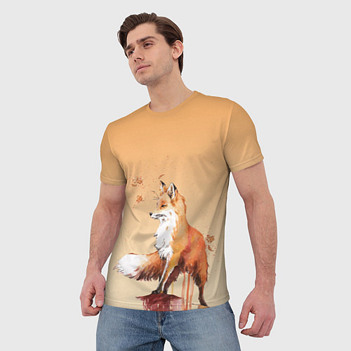 Мужская футболка Акварельная лиса задумчивости / 3D-принт – фото 3