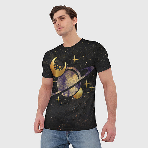 Мужская футболка Сатурн, луна, спутник и звезды / 3D-принт – фото 3