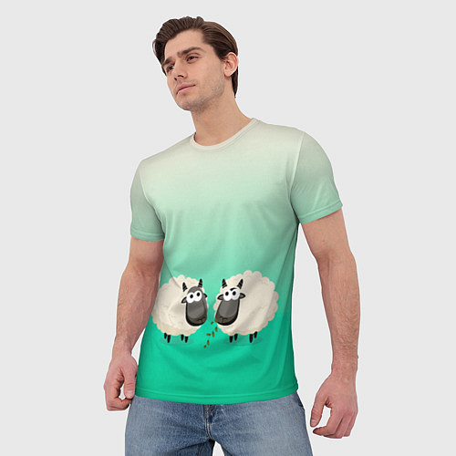 Мужская футболка Две овечки пасутся на лугу / 3D-принт – фото 3
