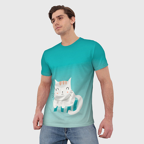 Мужская футболка Котик на подстилке / 3D-принт – фото 3