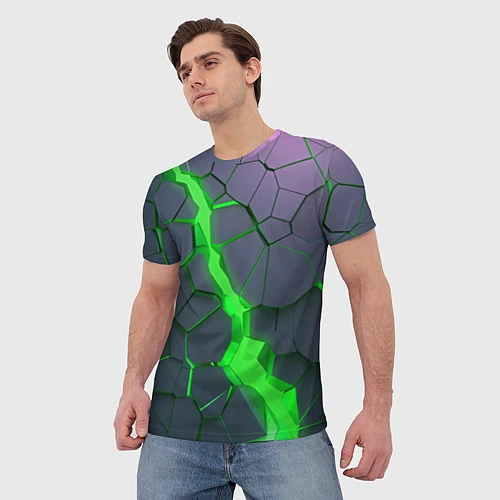 Мужская футболка ЗЕЛЕНЫЙ РАЗЛОМ 3Д РАЗЛОМ / 3D-принт – фото 3
