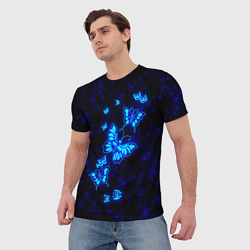 Мужская футболка Неоновые бабочки / 3D-принт – фото 3