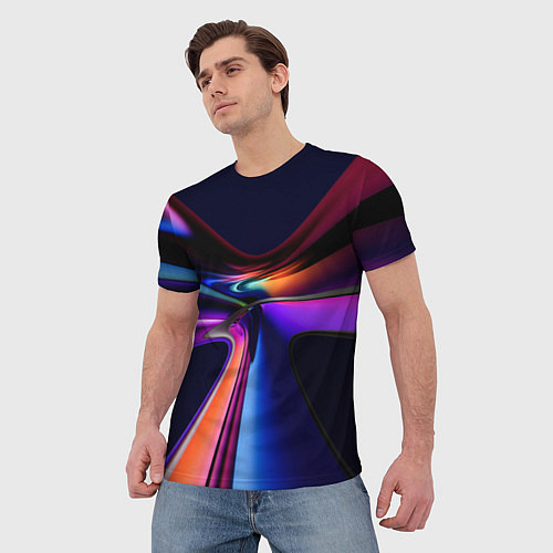 Мужская футболка Красочные светящиеся линии / 3D-принт – фото 3