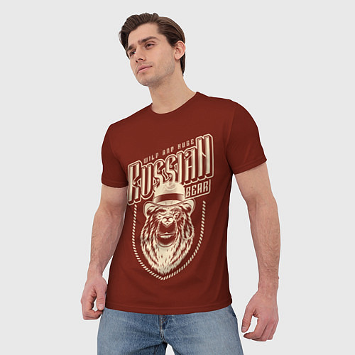Мужская футболка Русский медведь в шляпе / 3D-принт – фото 3