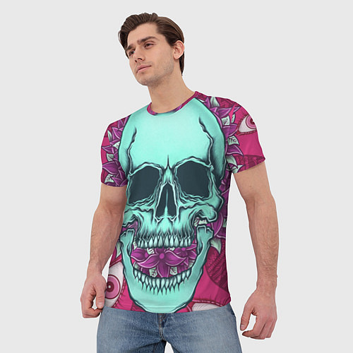 Мужская футболка Череп в цветах / 3D-принт – фото 3