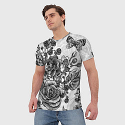 Футболка мужская РОЗЫ ROSES БАБОЧКИ, цвет: 3D-принт — фото 2