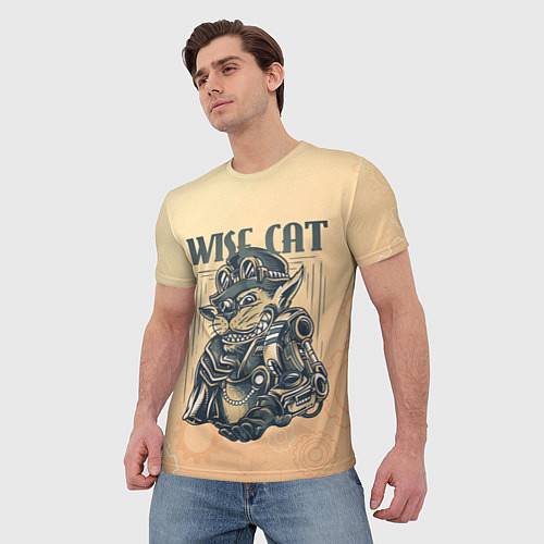 Мужская футболка Wise cat / 3D-принт – фото 3