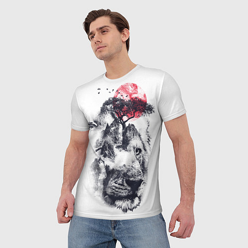 Мужская футболка Лев Царь природы на фоне гор / 3D-принт – фото 3