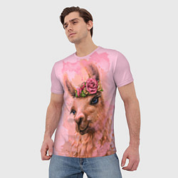 Футболка мужская Лама с цветами, цвет: 3D-принт — фото 2
