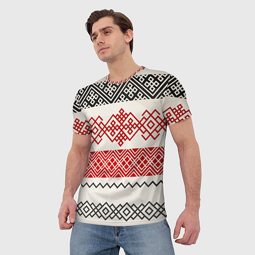 Мужская футболка Славянский узор красно-черный / 3D-принт – фото 3