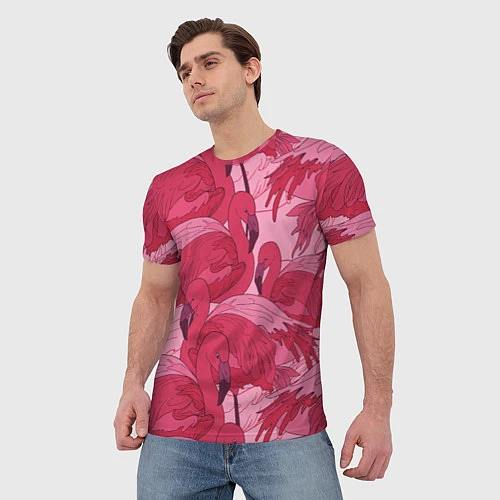 Мужская футболка Розовые фламинго / 3D-принт – фото 3