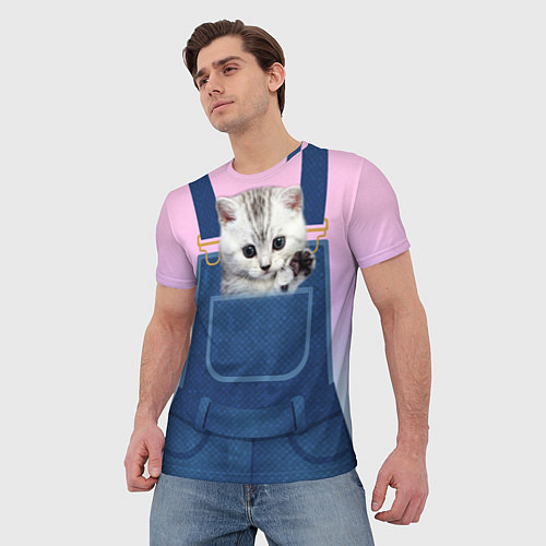 Мужская футболка Котенок в кармане / 3D-принт – фото 3