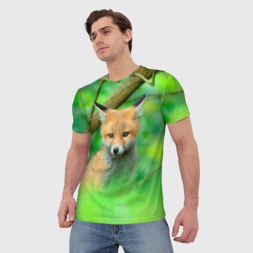 Мужская футболка Лисенок в зеленом лесу / 3D-принт – фото 3