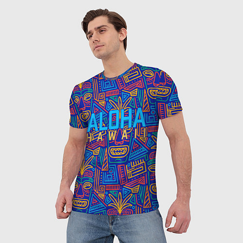 Мужская футболка ALOHA HAWAII АЛОХА ГАВАЙИ / 3D-принт – фото 3