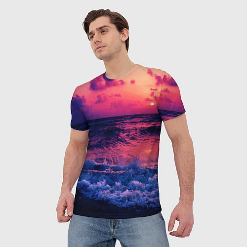 Мужская футболка Закат на берегу / 3D-принт – фото 3