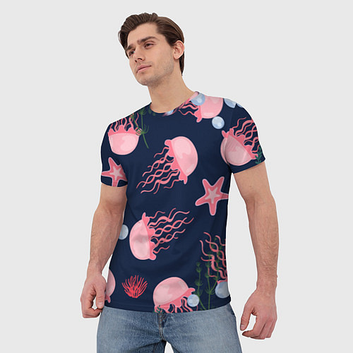 Мужская футболка Розовые медузы / 3D-принт – фото 3
