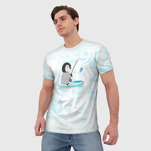 Мужская футболка Пингвин рыбачит / 3D-принт – фото 3