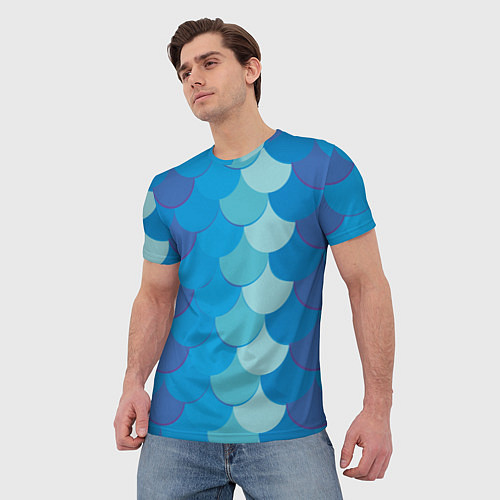 Мужская футболка Синяя чешуя рыбы / 3D-принт – фото 3