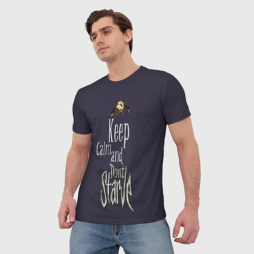 Мужская футболка Keep clam and dont starve / 3D-принт – фото 3
