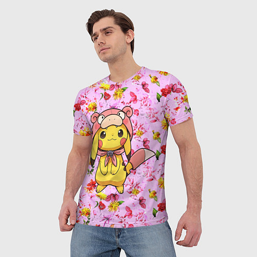 Мужская футболка Пикачу в цветочках / 3D-принт – фото 3