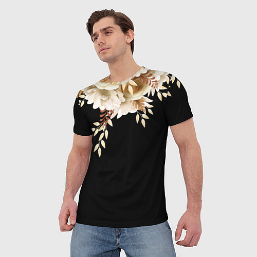 Мужская футболка Золотые Цветы / 3D-принт – фото 3