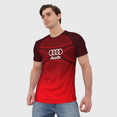 Мужская футболка AUDI красная сетка / 3D-принт – фото 3