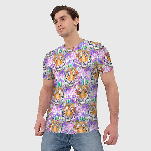 Мужская футболка Тигр в цветах / 3D-принт – фото 3