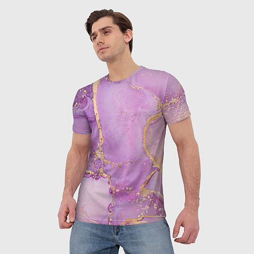Мужская футболка Сиреневые разводы краски / 3D-принт – фото 3