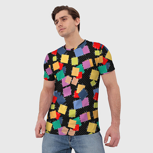 Мужская футболка Заплатки на черном фоне / 3D-принт – фото 3