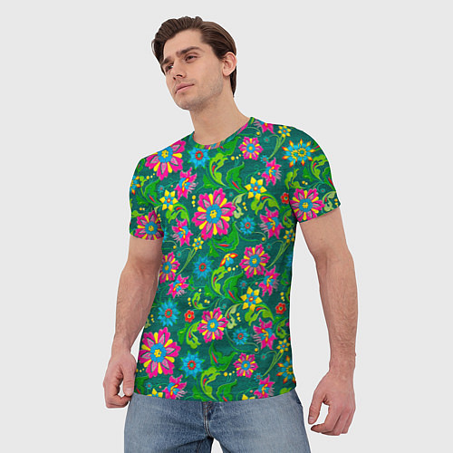 Мужская футболка Поле разноцветных цветков / 3D-принт – фото 3