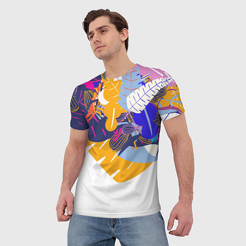 Мужская футболка Узор из листьев и цветов / 3D-принт – фото 3