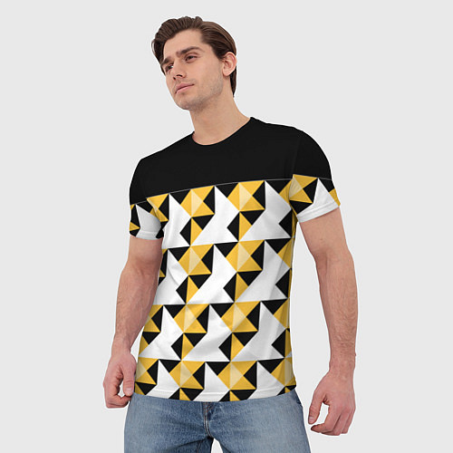 Мужская футболка Черно-желтый геометрический / 3D-принт – фото 3