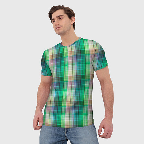 Мужская футболка Зеленый клетчатый узор / 3D-принт – фото 3