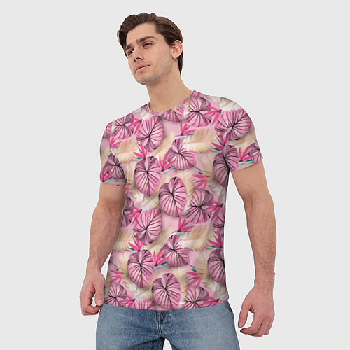 Мужская футболка Розовый тропический узор / 3D-принт – фото 3