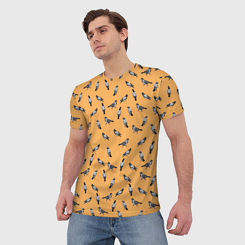 Мужская футболка Голуби паттерн на желтом / 3D-принт – фото 3