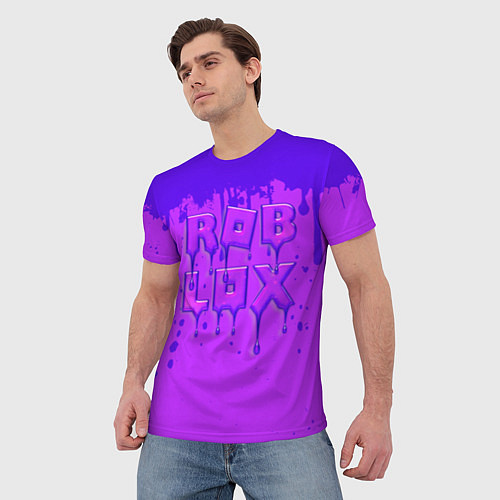 Мужская футболка ROBLOX ФИОЛЕТОВЫЕ ПОДТЕКИ / 3D-принт – фото 3