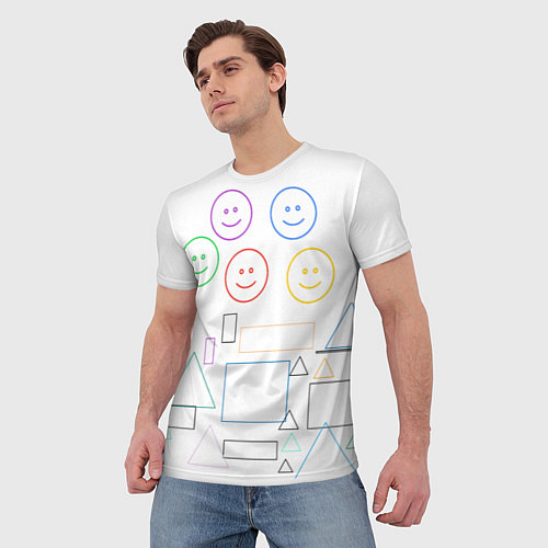 Мужская футболка Композиция из смайликов квадратов и треугольников / 3D-принт – фото 3
