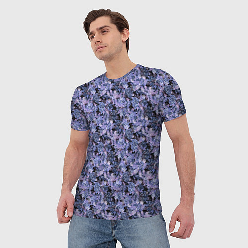 Мужская футболка Сине-фиолетовый цветочный узор / 3D-принт – фото 3