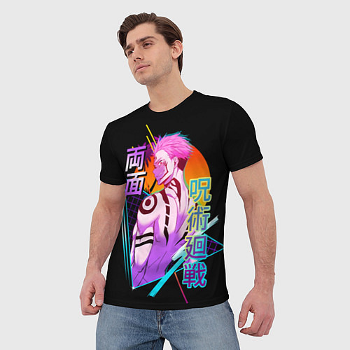 Мужская футболка Jujutsu Kaisen , Сукуна неон / 3D-принт – фото 3