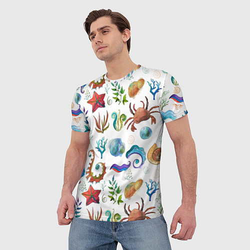 Мужская футболка Морской паттерн с крабами и водорослями / 3D-принт – фото 3