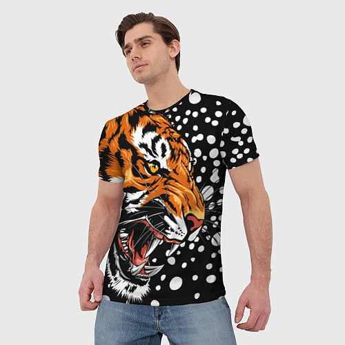 Мужская футболка Амурский тигр и снегопад / 3D-принт – фото 3