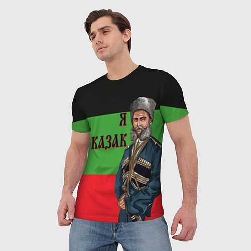 Мужская футболка Казак 19в на фоне флага ТерскКаз / 3D-принт – фото 3